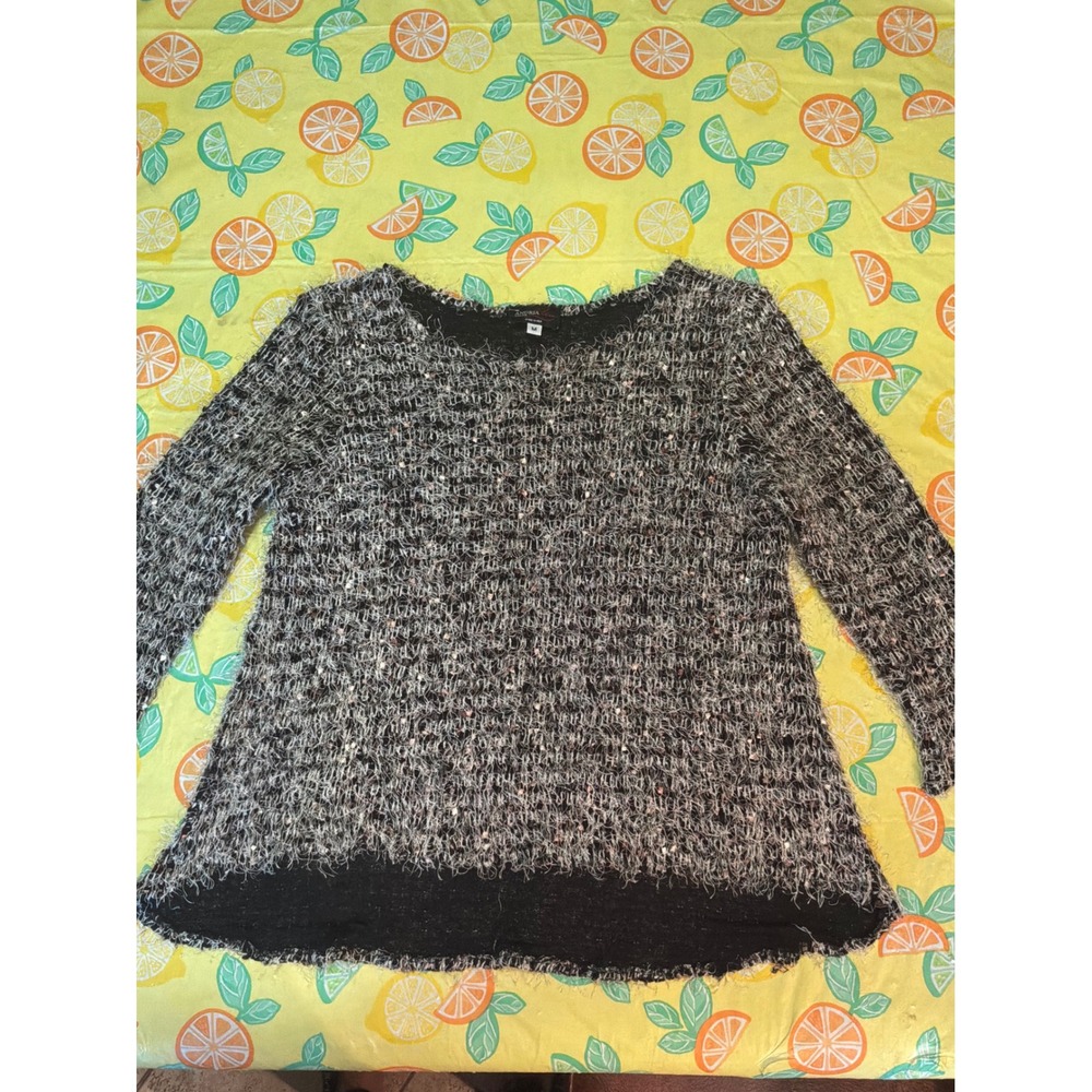 [Artsy]‎ Womens Andria Lieu Eyelash Knit Textured Sweater M Black White